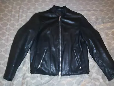 Vintage Leather Cafe Racer Motorcycl Jacket Men's 40 42 Black Riding Racing • $48