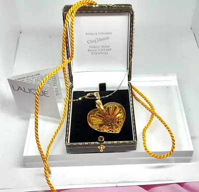 Lalique Pendant  Necklace Warm Amber Large  Heart 9ct Gold Chain  - New • £195