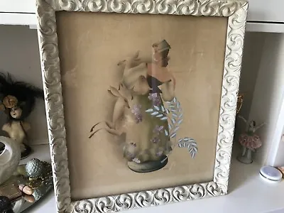 VTG BEN J Harris Airbrush Watercolor Painting Woman Fawns Deer Orig Framed • $84