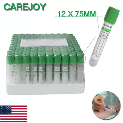 $27.99 • Buy Carejoy 100x Vacuum Blood Collection Tubes Heparin Sodium Tubes 12x75mm Glass
