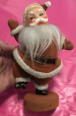Vintage Santa Claus Figure Felt Plastic Face Dancing Pose Jolly Christmas 9  • $14