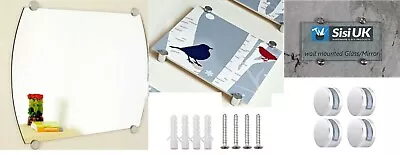 4 Mirror Glass Wall Hanging Mounting Fixing Kit Frameless Mirror Wall Clips 6mm • £7.34