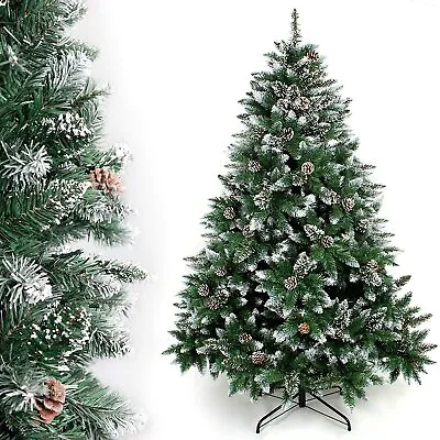 5/6/7/8/9FT Winter Pinecone Christmas Tree Snowy Decorated Bushy Hinged Branch • $139.99