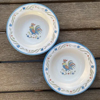 VTG MCM METLOX POPPYTRAIL ROOSTER BLEU CEREAL SOUP BOWLS Mint Set 2 Bowl Set 6” • $29.92