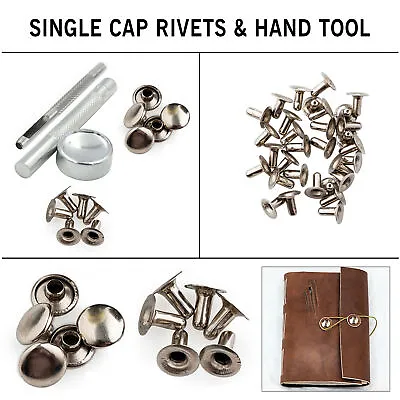 Single Cap Tubular Rapid Rivets With Hand Tool For Leather Craft Clothing 100pcs • £9.79