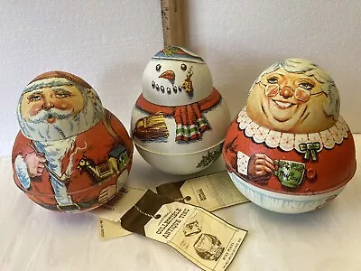 Bristol Ware SANTA MRS CLAUS SNOWMAN ROLY POLY TIN W/History VINTAGE CHRISTMAS • $34.95