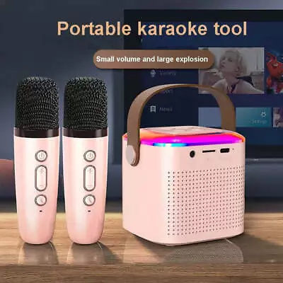 Microphone Karaoke Machine Bluetooth Speaker With 2 Wireless Mic RGB Light Home • $33.99