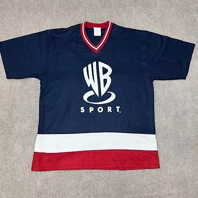 VINTAGE Warner Bros. Shirt Mens Medium WB Sport Jersey Navy V Neck WB Logo 1997 • $6.40