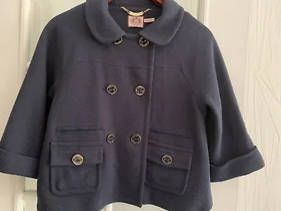 Juicy Couture Soft Textured Double Breasted Navy Blue Sailor Coat Jacket Size S • £8.99