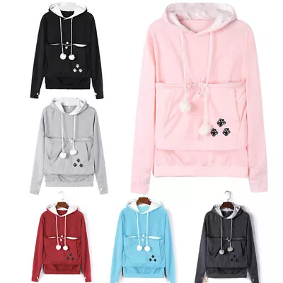 Autumn Women Sweatshirt Pullover Girl Cute Hoodie W/ Cat Ear Pouch Pet Carrier • £17.99