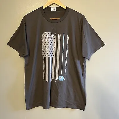 Mens Gray Short Sleeve Billiards Pool 8 Ball American Flag T-shirt Size L • $20