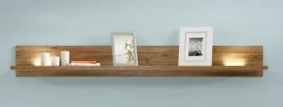 Wall Shelf Panel Floating Display Modern 140cm LEDs Medium Oak Effect Gent • £124.95