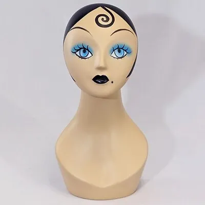 MN-225A Female Mannequin Head W/ Whimsical Black Hair Vintage Style Makeup • $58.99
