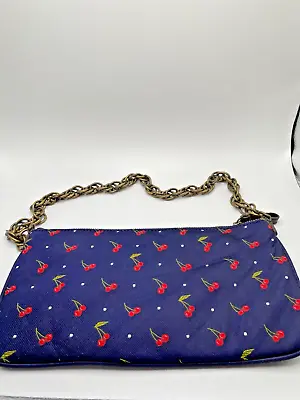 J. Crew Shoulder Purse With Red Cherries Blue With Brass Chain Bag • $15