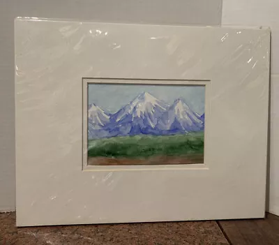 Landscape Snowy Mountains Watercolor Painting Unsigned Matted  • $49.99