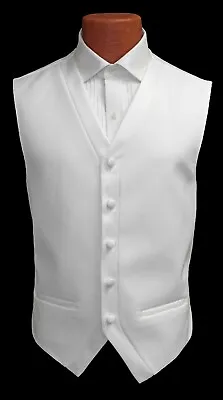 Men's White Tuxedo Vest Waistcoat With Satin Trim Adjustable Full Back Size L • $5.36
