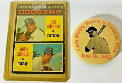 '71 Topps #188 Dodgers Rookie Stars Valentine Strahler  & '82 Mantle Button • $312.49