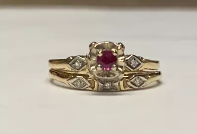 Vintage Ruby And Diamond 14k Yellow Gold Ring Size 7.5 • $101