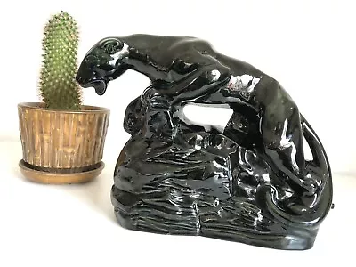 Vintage 1950s BLACK PANTHER Mid-Century Modern TV LAMP Ceramic LIGHT Pottery MCM • $75