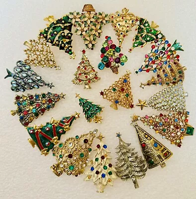 Vintage To Now Unsigned Christmas Tree Holiday Pin Brooch LOT (20) Rhinestones • $30