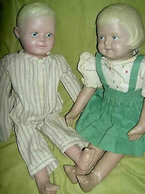 Wonderful PAIR Martha Chase Oil Painted Cloth 16  Brother& Sister Dolls All/orig • $319