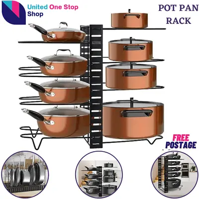 Pot Rack Organizer Pan Rack Holder Adjustable Pot Lid Storage Stand For Kitchen • £14.47