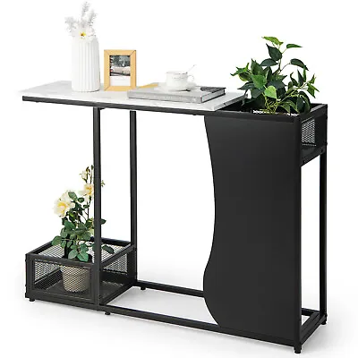 110cm Console Table W/ Plant Position 2 Storage Cube Marble Top Entryway Table • £53.95