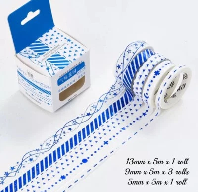 $6.50 • Buy Blue Gold Foil Geometry Washi Tape 5m X 5 Rolls Set MT481B