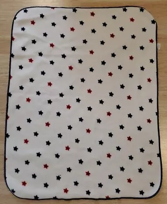 Vintage Springmaid Thick Fleece Crib Baby Blanket White W/ Red Blue Stars 32x41 • $18.95