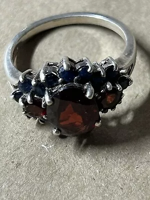 Bohemian Garnet Sapphire 925 Sterling Silver Ring Size 9 Vintage • $69.99