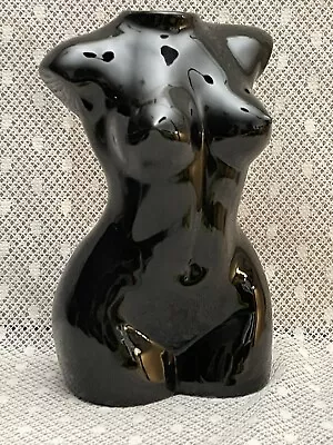 Black Ceramic Torso Flower Vase ~ 8  Tall ~ Shapely Nude Female/Woman Figurine • $32