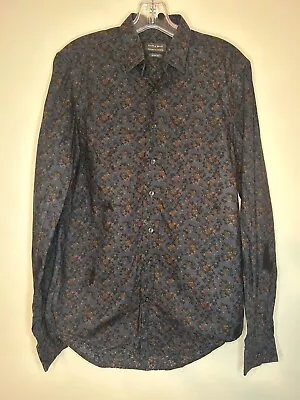 Zara Man Shirt Size Small Black Brown Floral Slim Fit Long Sleeve Cotton • £9