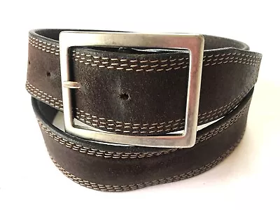 J Crew Mens Brown Wide Casual Genuine Leather Belt Silver Buckle Size 34 • $20