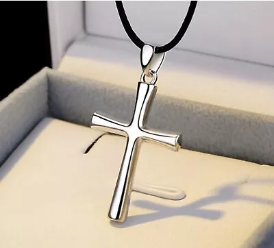 Men&Women's 925 Sterling Silver Tarnish-Fr​ee Smooth Holy Cross Pendant+Necklace • $8.99