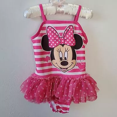 Disney Minnie Mouse Baby Girls Swimwear One Piece Pink White Tutu Size 24M • $12.95