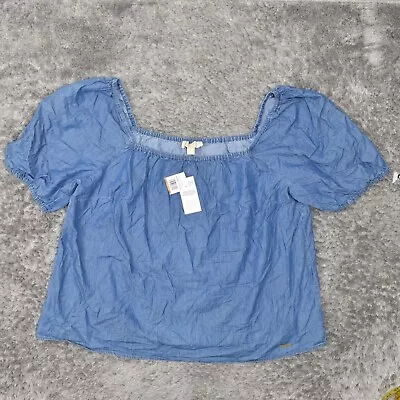 NEW Michael Kors Women's Plus Size 3X Blouse Top Short Sleeve Blue Solid Cotton • $15.73