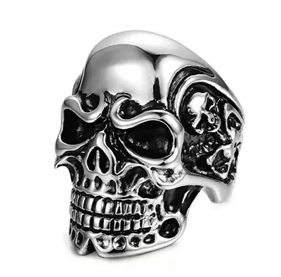 316L Stainless Steel Skull Rings Mens Boys Biker Gothic Ring Punk Jewellery Gift • £11.95