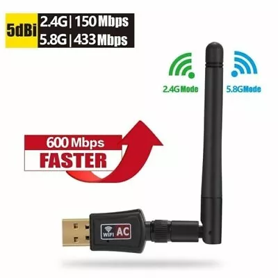 600Mbps Wireless USB Wifi Adapter Dongle Dual Band 2.4G/5GHz W/Antenna 802.11AC • $6.94