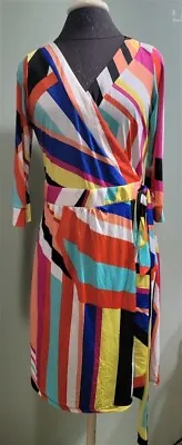 NWOT Melissa Masse Made To Measure L Geometric Bold Stripe Wrap Dress 114074 • $34