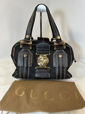 Gucci  Vintage Bag Black Leather Aviatrix  Boston Handbag Auth • $468