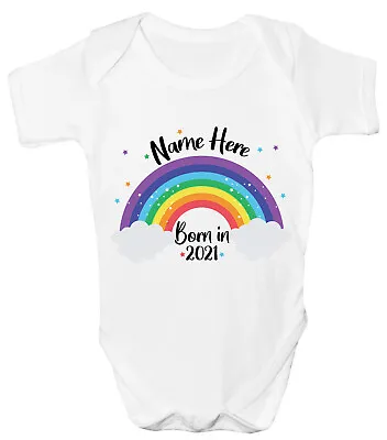 Personalised Rainbow Stars Baby Grow Announcement Boys Girls Any Name Vest • £6.99