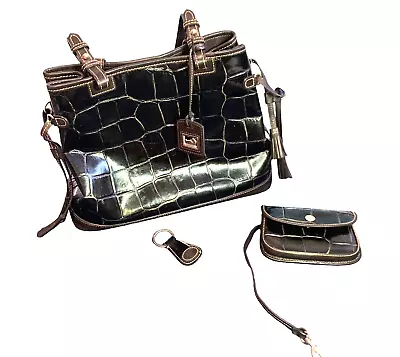 DOONEY & BOURKE Black Croc Embossed Leather Tote Bag W/Clutch And Keychain • $64.75