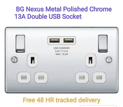 BG Double Socket With 2 USB Ports In Polished Chrome White Insert. Free Delivery • £17.99