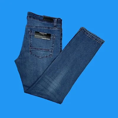 Kenneth Cole Mens Size 36x32 Slim Fit Stretch Jeans Sustainable Blue Faded Denim • $44.98