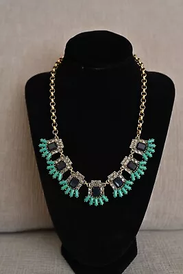 J. Crew Teal & Navy Chunky Gold-Toned Statement Necklace Crystal Rhinestones NEW • $20