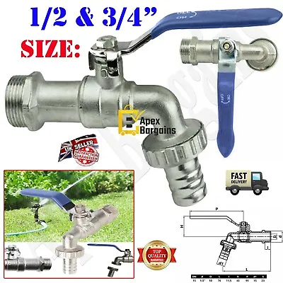 1/2 & 3/4  BSP Lever Garden Outside Water Tap Ball Type Valve Handle Hose Plug • £6.85