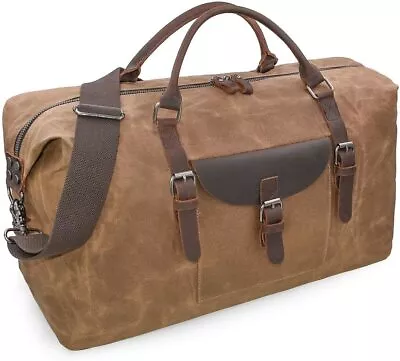 Mens Waterproof Large Travel Holdall Duffle Bag Canvas Leather Weekend Overnight • £59.99