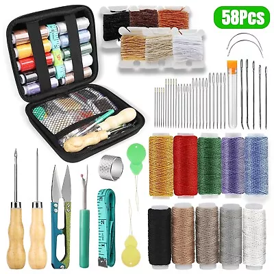 58 Pcs Leather Sewing Kit Waxed Thread Stitching Needles Awl Hand Tools Bag Kit • $13.98