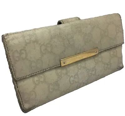 Ladies Vintage GUCCI 1951 Leather Continental Long Wallet Clutch Purse Ivory Bag • $15.45