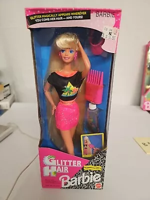 Vintage Mattel 1993 Glitter Hair Barbie Doll Blonde Hair #10965 NRFB Damage Box • $65